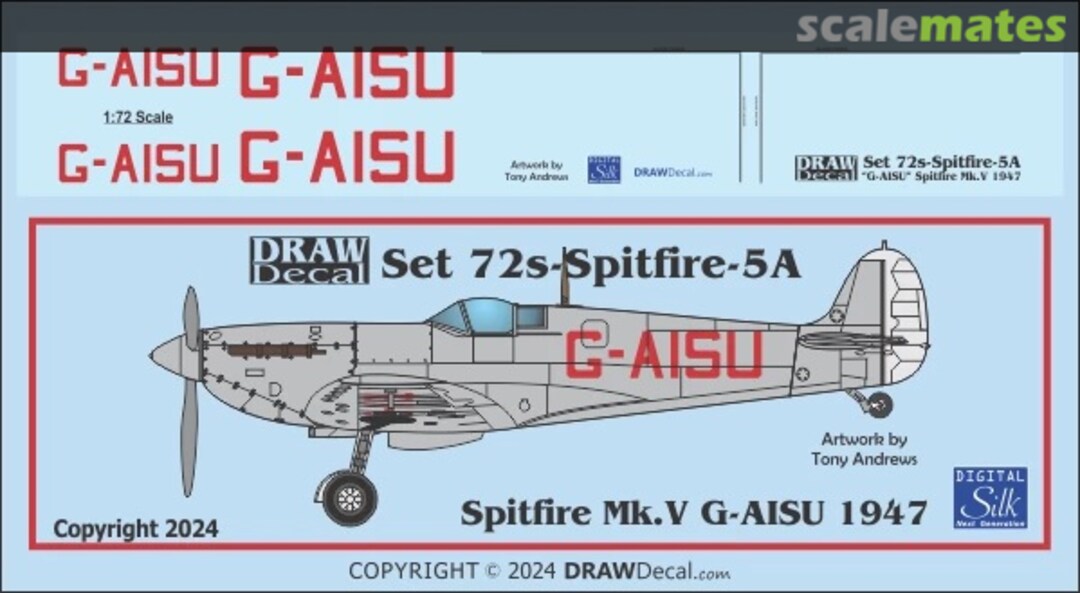 Boxart Spitfire Mk. V G-AISU 1947 72-Spitfire-5A Draw Decal Boxart Spitfire Mk. V G-AISU 1947 72-Spitfire-5A Draw Decal