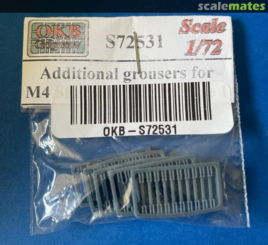 Boxart Additional grousers for M4 Sherman family, type 1 S72531 OKB Grigorov Boxart Additional grousers for M4 Sherman family, type 1 S72531 OKB Grigorov