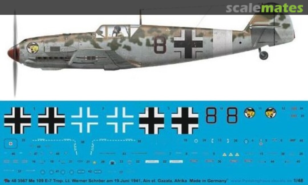 Boxart Bf 109 E-7 Trop Lt. Werner Schröer 19.07.1941, Ain el. Gazala, Afrika JG 27 48 3567 Peddinghaus-Decals Boxart Bf 109 E-7 Trop Lt. Werner Schröer 19.07.1941, Ain el. Gazala, Afrika JG 27 48 3567 Peddinghaus-Decals