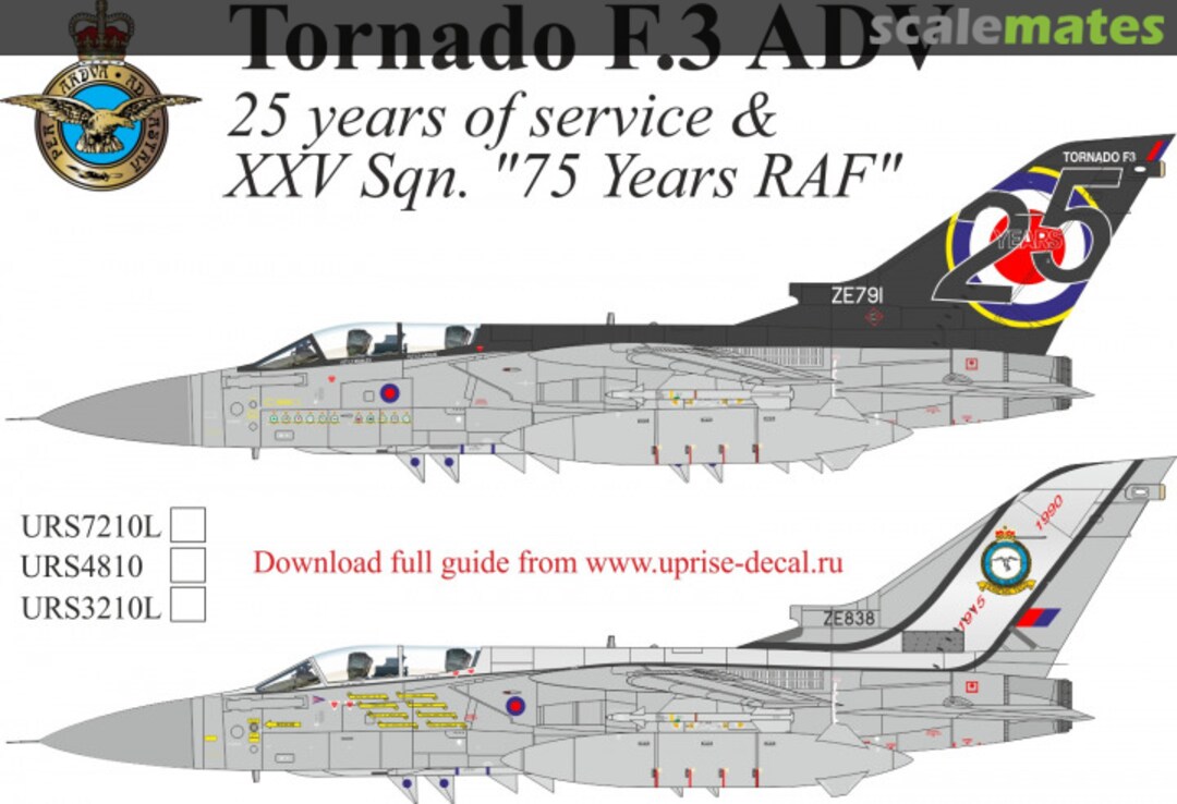 Boxart Tornado ADV "25 Years of service"& XXV Sqn. "75 Years RAF", without stencils URS7210L UpRise Decal Boxart Tornado ADV "25 Years of service"& XXV Sqn. "75 Years RAF", without stencils URS7210L UpRise Decal