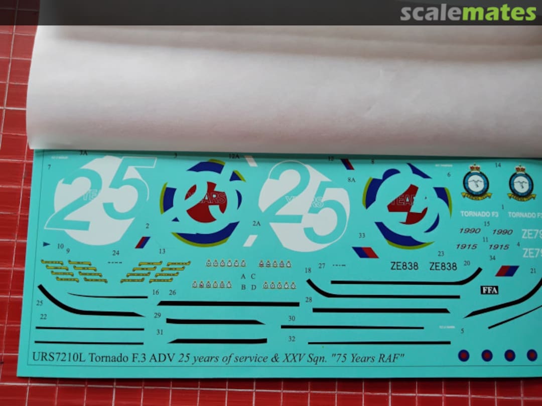 Contents Tornado ADV "25 Years of service"& XXV Sqn. "75 Years RAF", without stencils URS7210L UpRise Decal Contents Tornado ADV "25 Years of service"& XXV Sqn. "75 Years RAF", without stencils URS7210L UpRise Decal