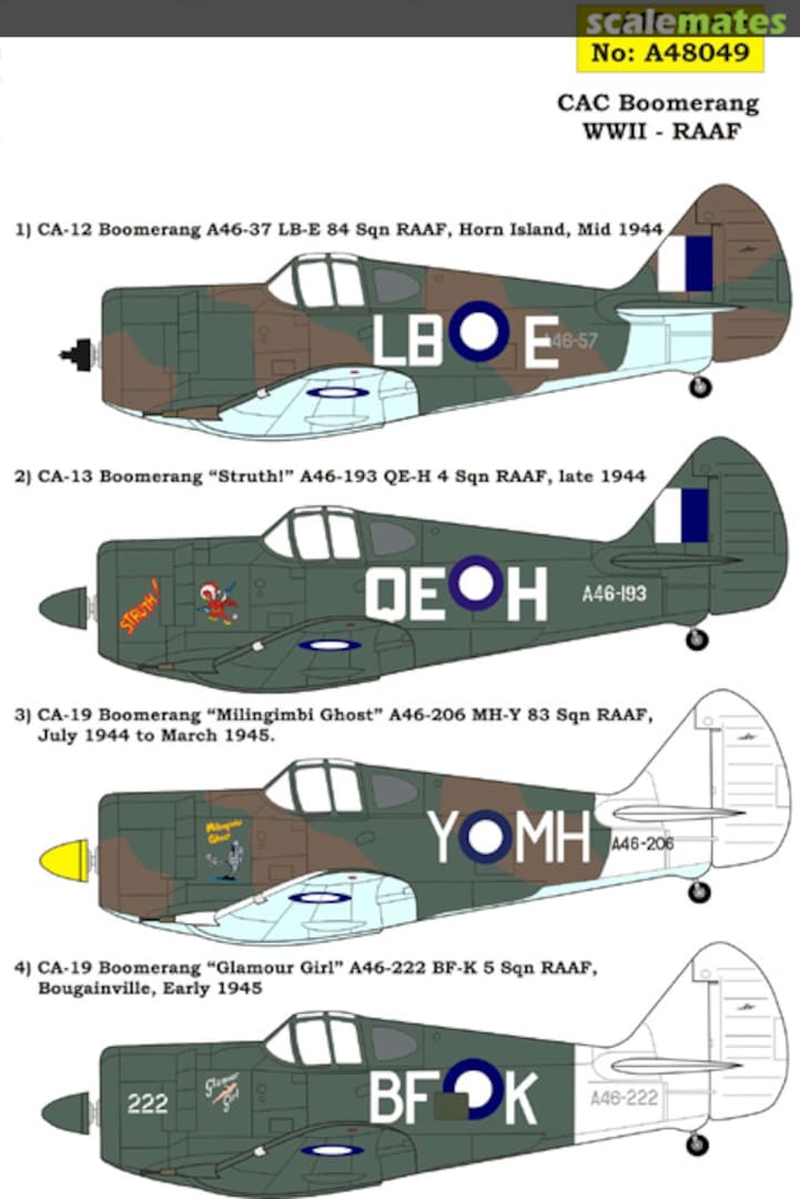 Boxart CAC Boomerang, RAAF, WWII A48049 Aussie Decals Boxart CAC Boomerang, RAAF, WWII A48049 Aussie Decals