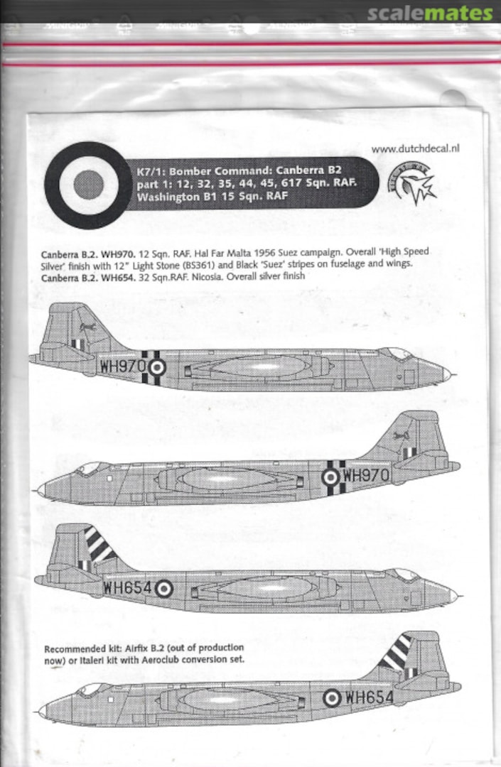Boxart Kits at War : Bomber Command Canberra B2 part 1 - Washington B1 K7/1 Dutch Decal