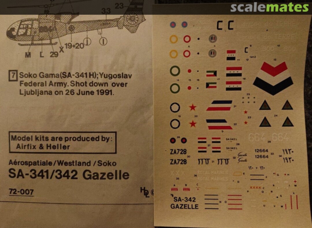 Contents Aérospatiale SA.341/342 Gazelle 72-007 Hi-Decal Line Contents Aérospatiale SA.341/342 Gazelle 72-007 Hi-Decal Line