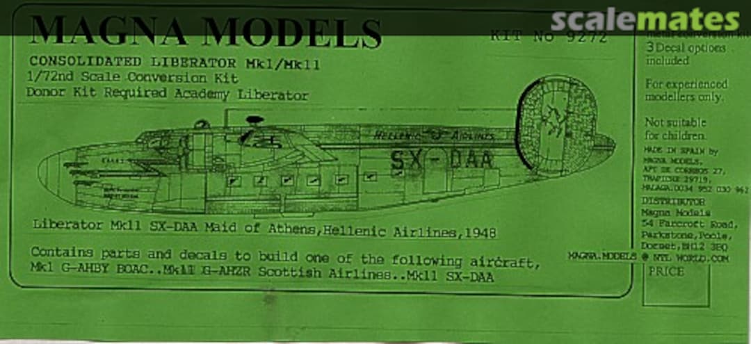 Boxart Consolidated Liberator Mk1 / Mk11 9272 Magna Models Boxart Consolidated Liberator Mk1 / Mk11 9272 Magna Models