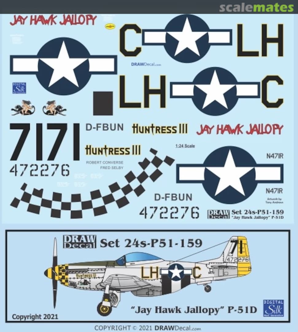 Boxart “Jay Hawk Jallopy / Huntress III” P-51D 24-P51-159 Draw Decal Boxart “Jay Hawk Jallopy / Huntress III” P-51D 24-P51-159 Draw Decal