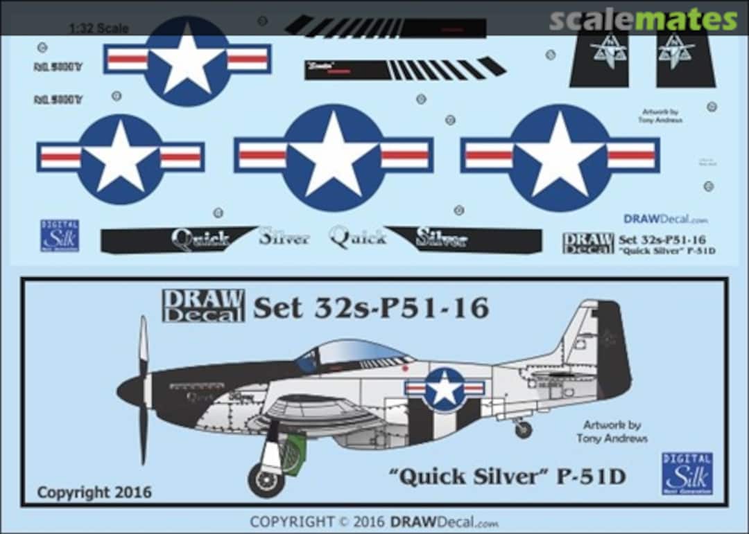 Boxart P-51D "Quick Silver" 32-P51-16 Draw Decal Boxart P-51D "Quick Silver" 32-P51-16 Draw Decal