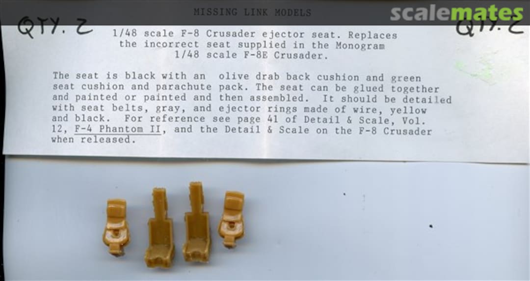 Boxart F-8E/J Crusader Ejection Seat ML039 Missing Link Models
