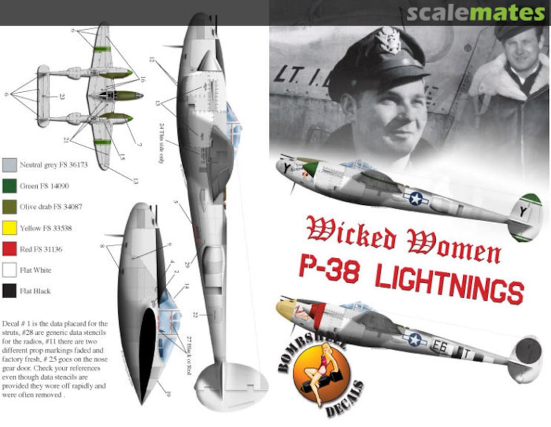 Boxart P-38 Lightnings 32-BS-0005 Bombshell Decals Boxart P-38 Lightnings 32-BS-0005 Bombshell Decals