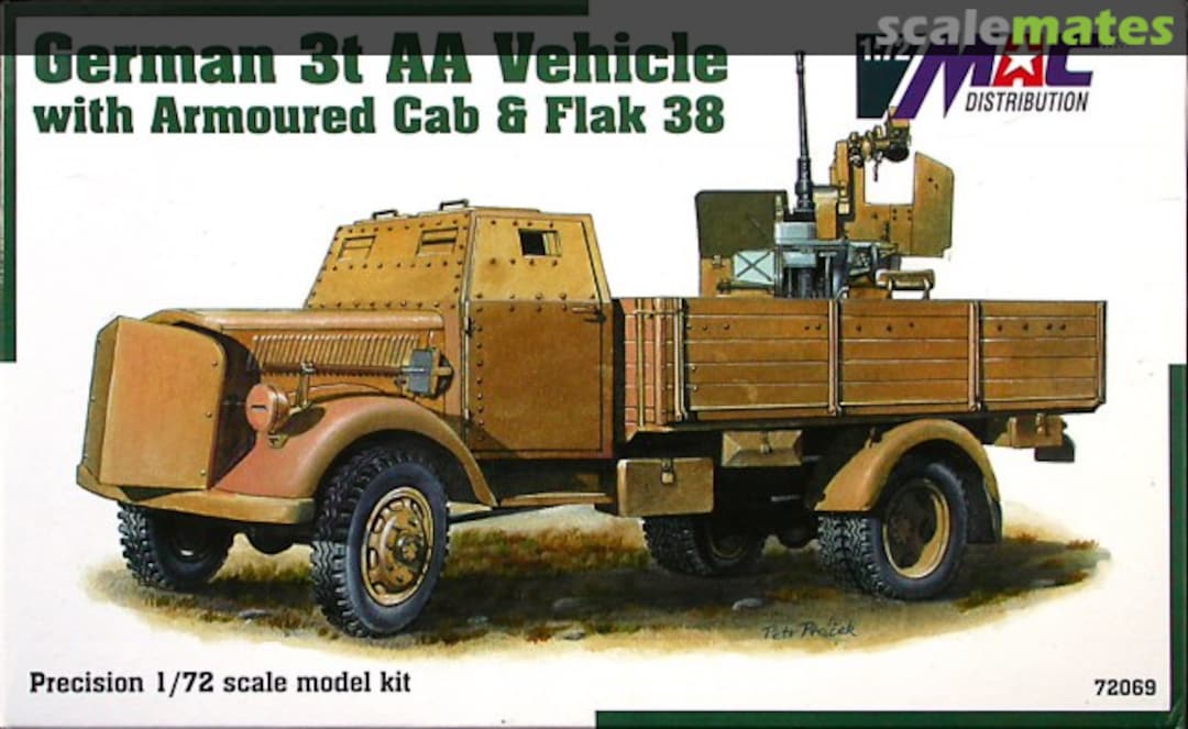 Boxart German 3t AA Vehicle with Armoured Cab & Flak 38 72069 MAC Distribution