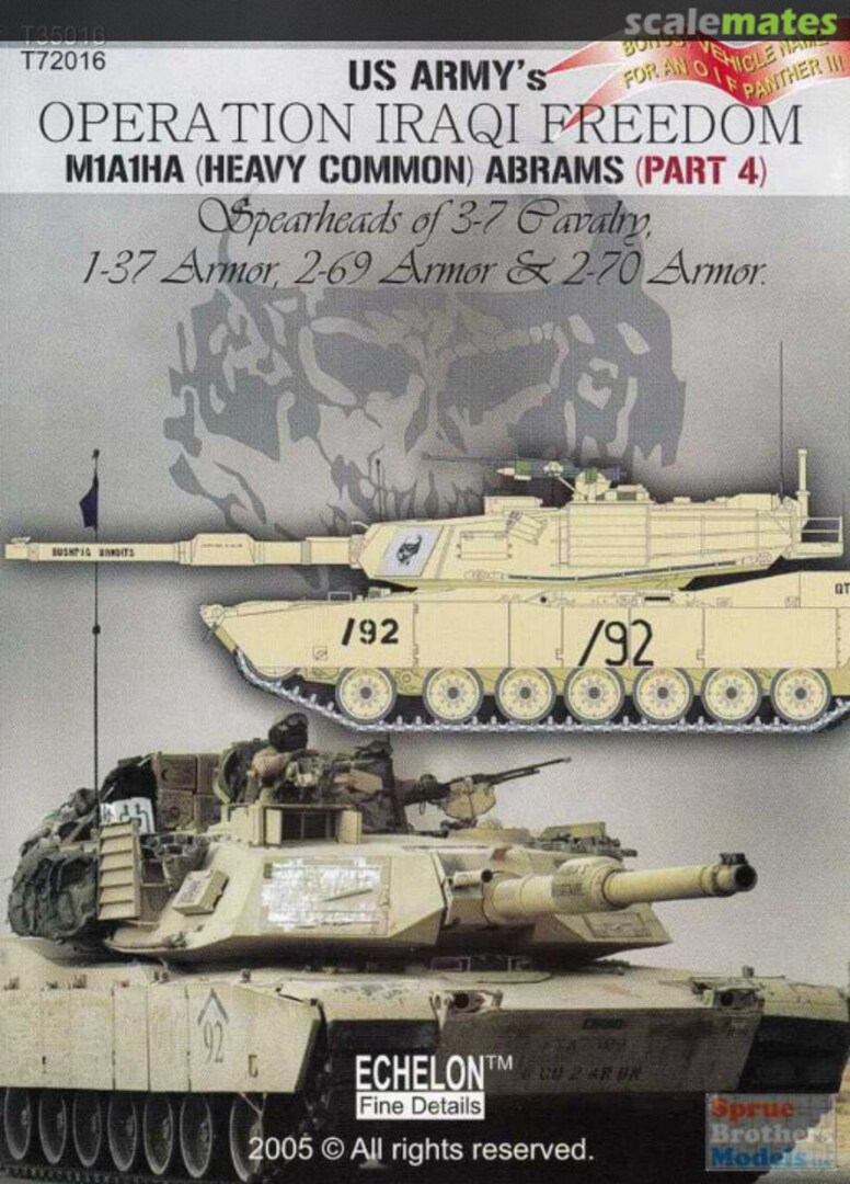 Boxart US Army M1A1HA Abrams in Operation Iraqi Freedom (4) T35016 Echelon Fine Details Boxart US Army M1A1HA Abrams in Operation Iraqi Freedom (4) T35016 Echelon Fine Details