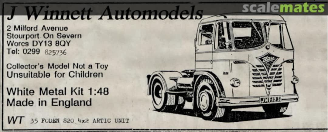 Boxart Foden S20 4x2 Artic Unit WT 35 J Winnett Automodels Boxart Foden S20 4x2 Artic Unit WT 35 J Winnett Automodels