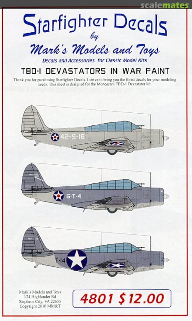 Boxart TBD-1 Devastators in War Paint 4801 Starfighter Decals Boxart TBD-1 Devastators in War Paint 4801 Starfighter Decals