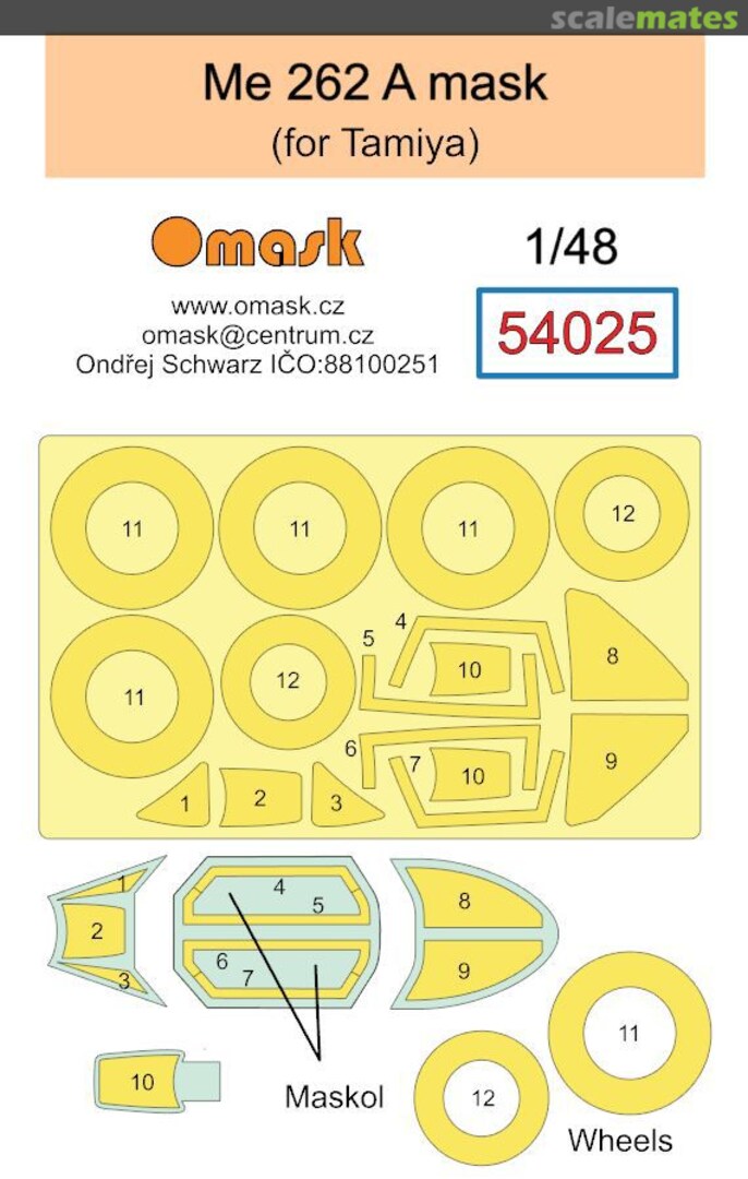 Boxart Messerschmitt Me 262 A Masks (for Tamiya kits) 54025 Omask Boxart Messerschmitt Me 262 A Masks (for Tamiya kits) 54025 Omask