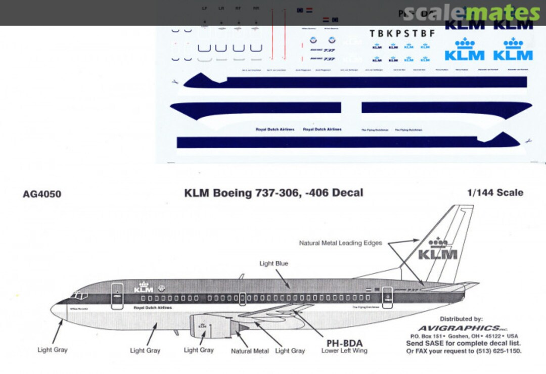 Boxart KLM Boeing 737-306, -406 Decal AG4050 Avigraphics Boxart KLM Boeing 737-306, -406 Decal AG4050 Avigraphics
