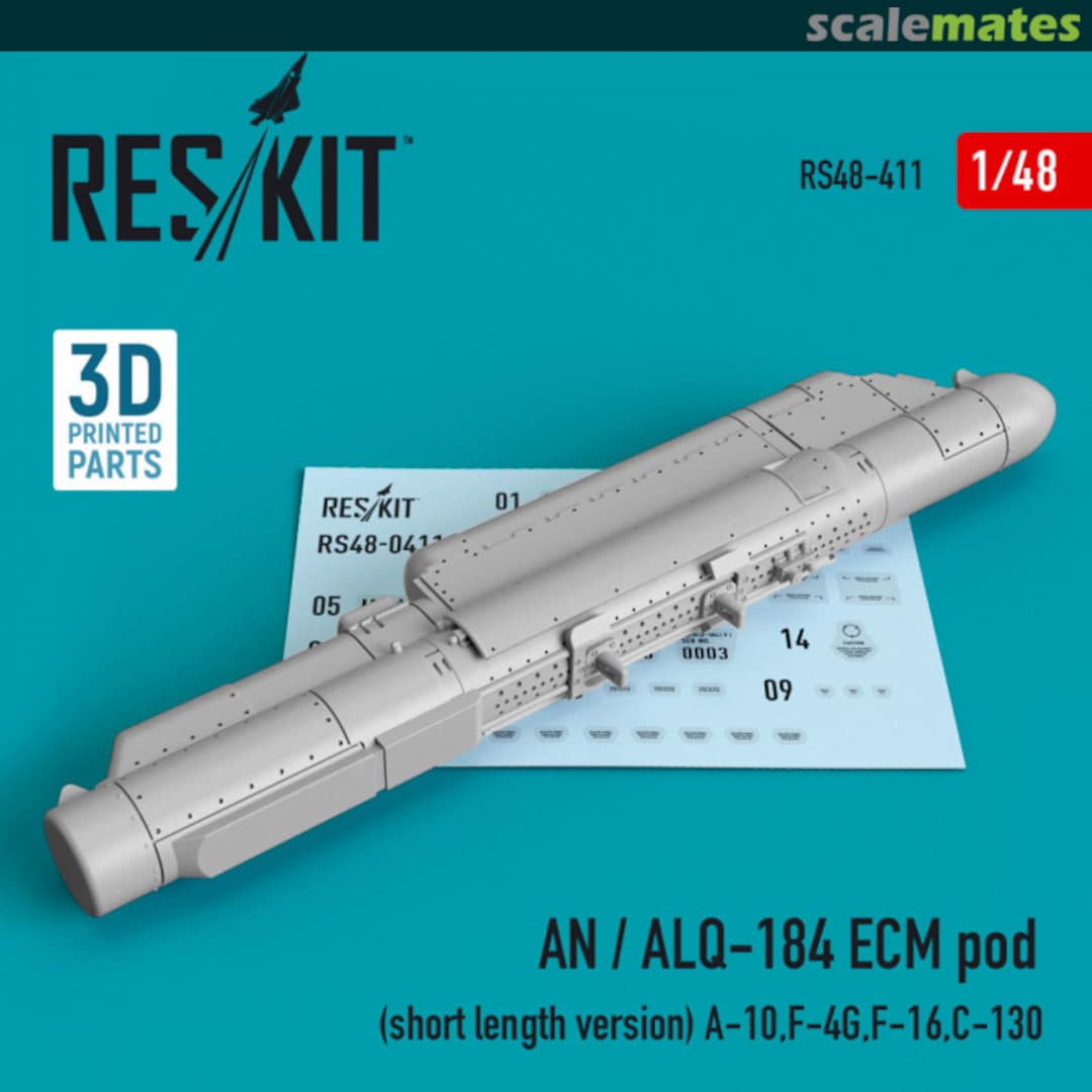 Boxart AN/ALQ-184 ECM pod short length for A-10, F-4G, F-16, C-130 (3D printing) RS48-0411 ResKit Boxart AN/ALQ-184 ECM pod short length for A-10, F-4G, F-16, C-130 (3D printing) RS48-0411 ResKit