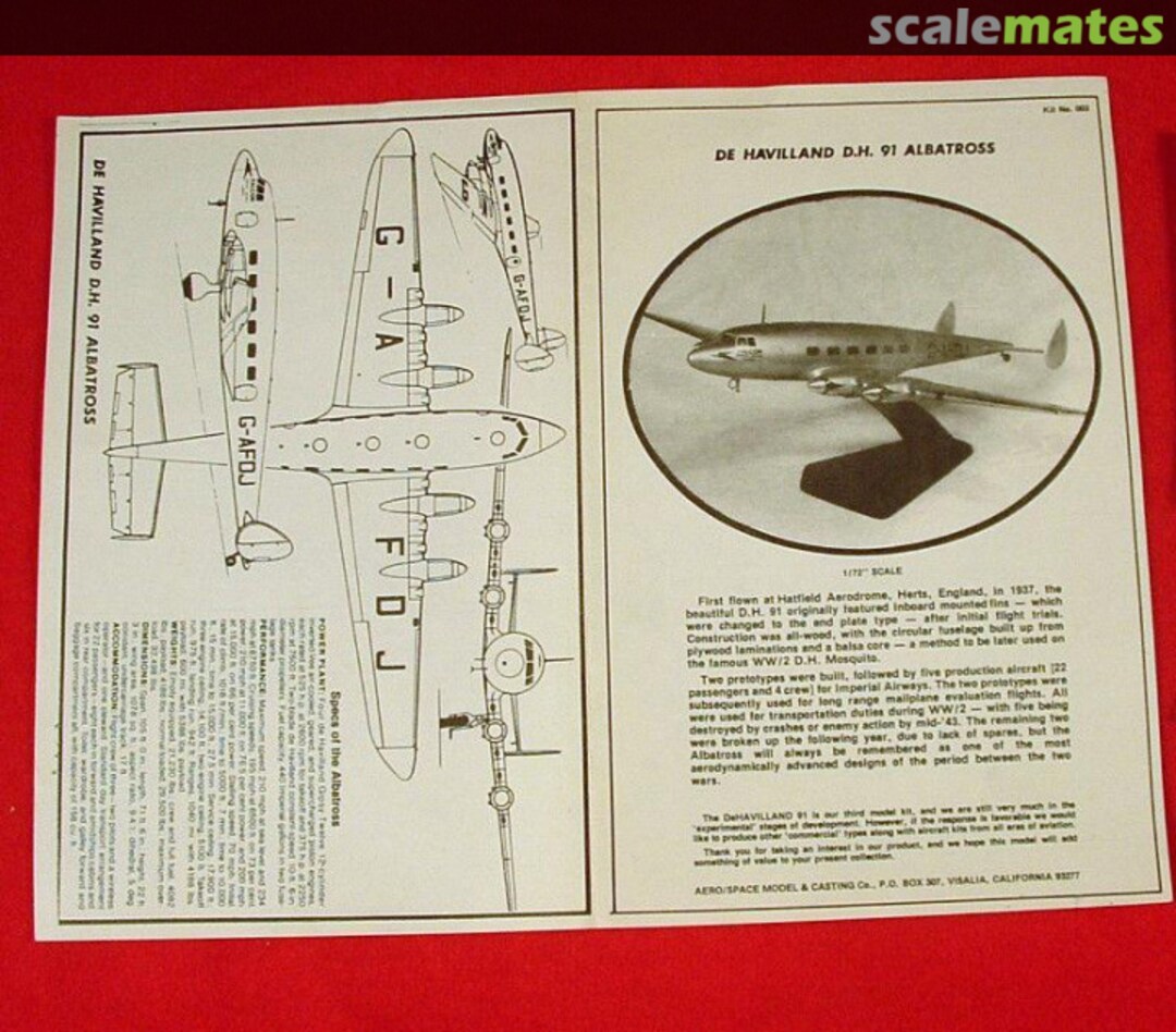 Contents De Havilland DH-91 Albatros Aerospace Model & Casting Company Contents De Havilland DH-91 Albatros Aerospace Model & Casting Company