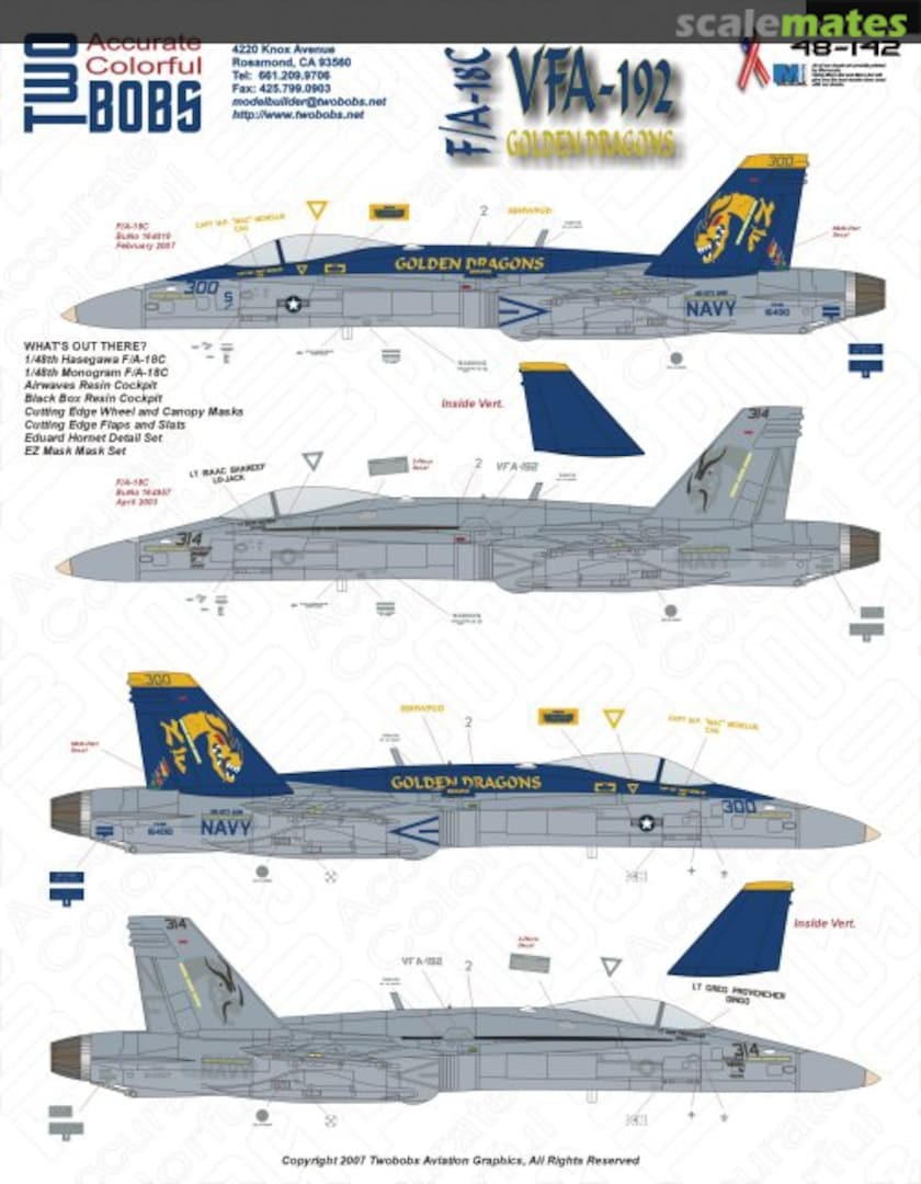 Boxart F/A-18C VFA-192 Golden Dragons 48-142 TwoBobs Aviation Graphics Boxart F/A-18C VFA-192 Golden Dragons 48-142 TwoBobs Aviation Graphics