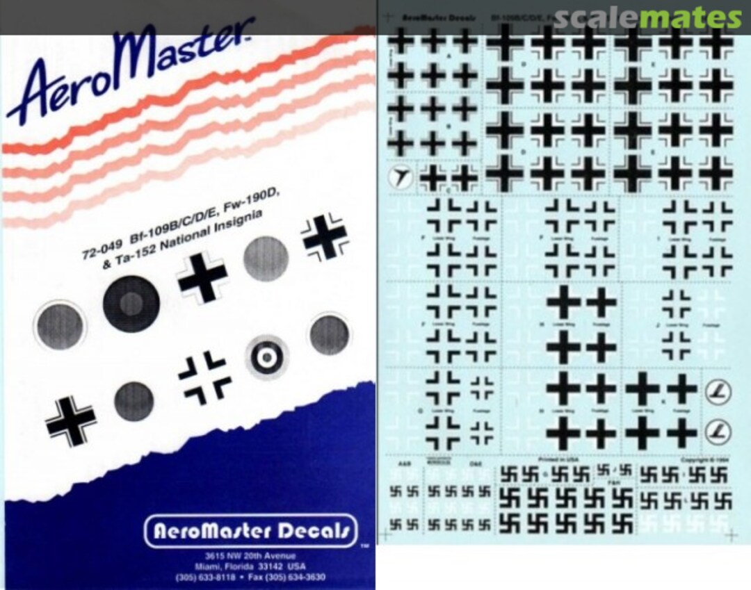 Boxart Bf 109 B/C/D/E, Fw 190 D & Ta 152 National Insignias 72-049 AeroMaster Boxart Bf 109 B/C/D/E, Fw 190 D & Ta 152 National Insignias 72-049 AeroMaster