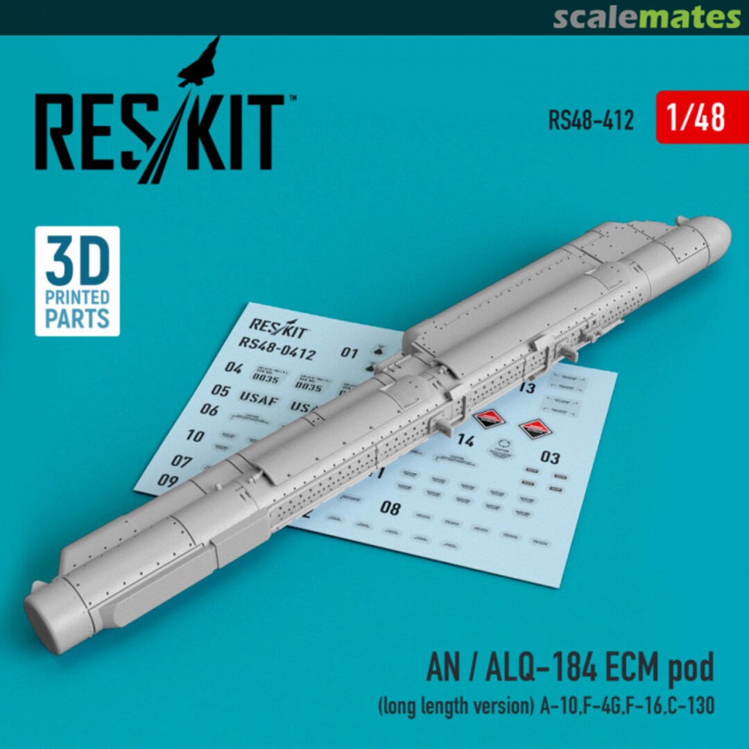 Boxart AN/ALQ-184 ECM pod long length for A-10, F-4G, F-16, C-130 (3D printing) RS48-0412 ResKit Boxart AN/ALQ-184 ECM pod long length for A-10, F-4G, F-16, C-130 (3D printing) RS48-0412 ResKit