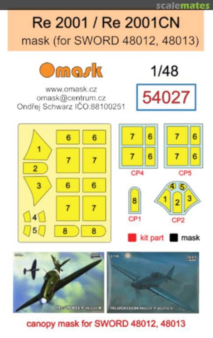 Boxart Reggiane Re 2001 / Re 2001CN Masks (for Sword 48012 / 48013) 54027 Omask
