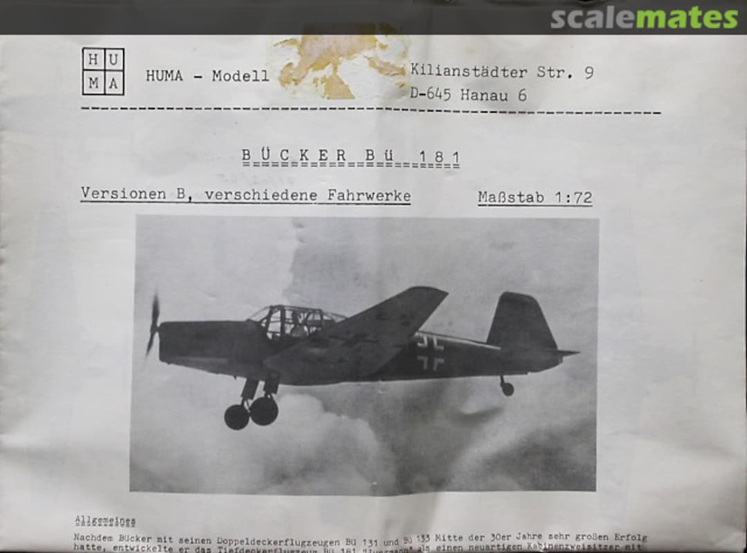Boxart Bücker Bü 181 2506 Huma Modell Boxart Bücker Bü 181 2506 Huma Modell