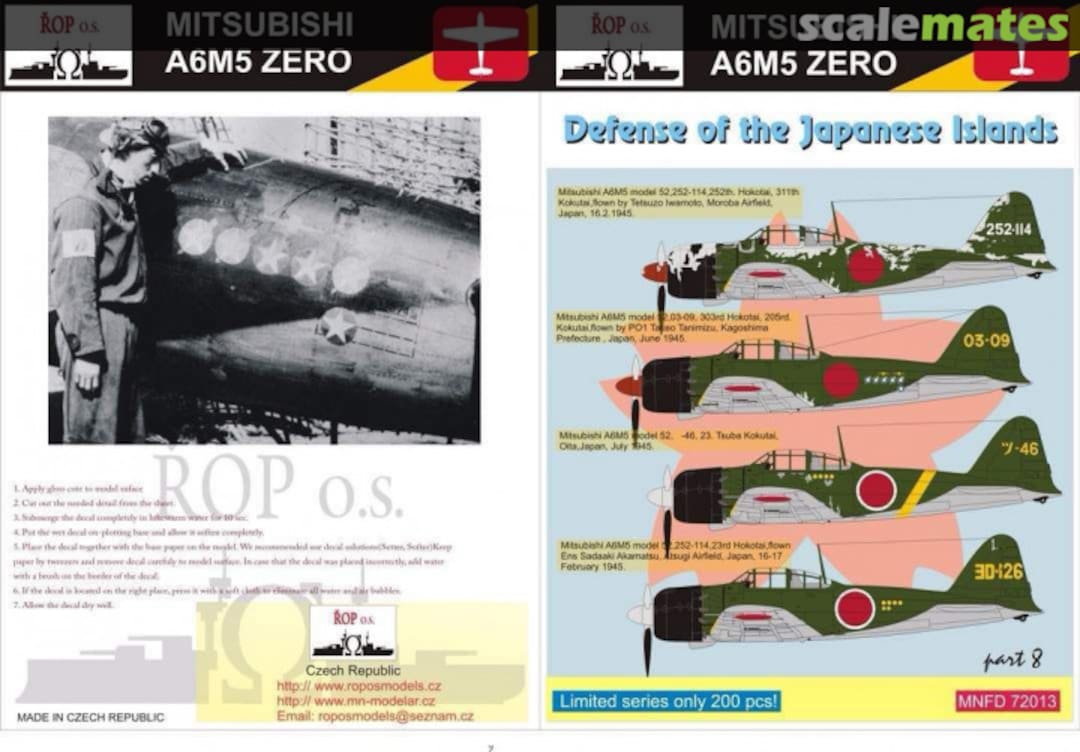 Boxart MITSUBISHI A6M5 ZERO MODEL 52 - DEFENSE OF THE JAPANESE ISLANDS MNFDL72013 ROP o.s. Boxart MITSUBISHI A6M5 ZERO MODEL 52 - DEFENSE OF THE JAPANESE ISLANDS MNFDL72013 ROP o.s.