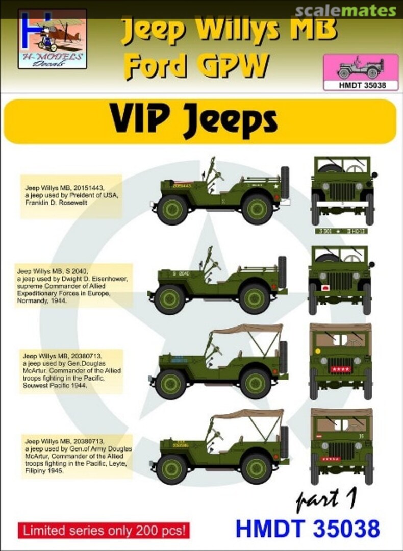 Boxart Willys Jeep MB/Ford GPW: VIP Jeeps Part 1 HMT35038 H-Models Decals Boxart Willys Jeep MB/Ford GPW: VIP Jeeps Part 1 HMT35038 H-Models Decals