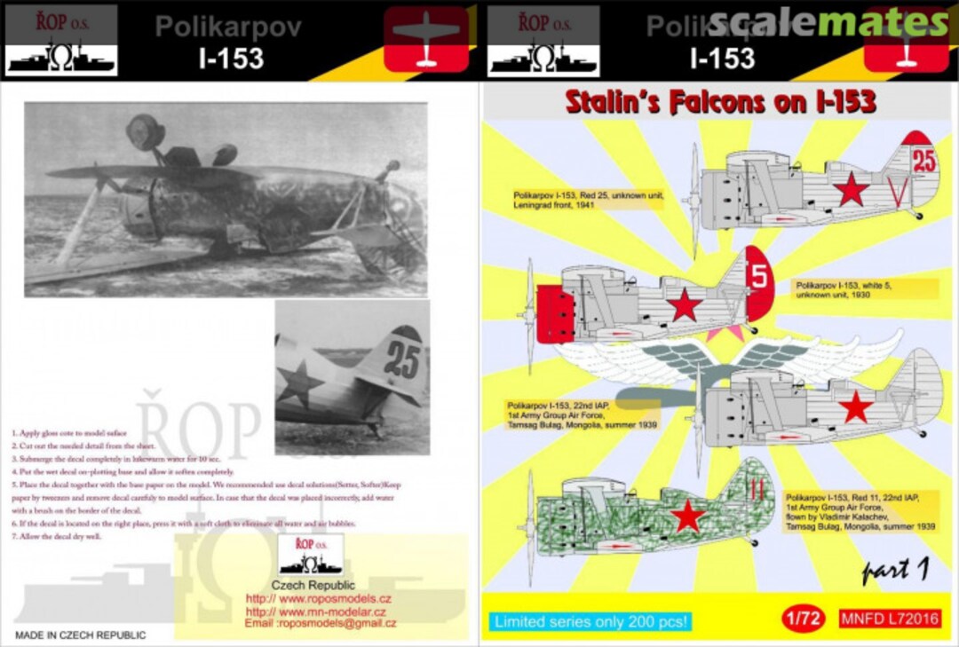 Boxart POLIKARPOV I-153 - STALIN'S FALCONS ON I-153 MNFDL72016 ROP o.s. Boxart POLIKARPOV I-153 - STALIN'S FALCONS ON I-153 MNFDL72016 ROP o.s.