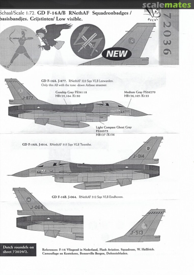 Boxart GD F-16A/B RNethAF Squadronbadges/ low visible 72036 Dutch Decal Boxart GD F-16A/B RNethAF Squadronbadges/ low visible 72036 Dutch Decal