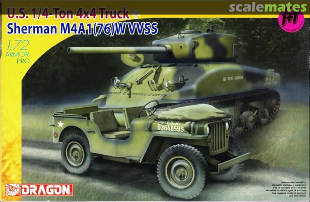Boxart U.S. 1/4-Ton 4x4 Truck + Sherman M4A1(76)W VVSS 7412 Dragon Boxart U.S. 1/4-Ton 4x4 Truck + Sherman M4A1(76)W VVSS 7412 Dragon