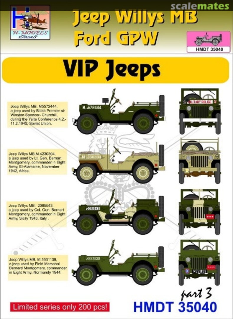 Boxart Willys Jeep MB/Ford GPW: VIP Jeeps Part 3 HMT35040 H-Models Decals Boxart Willys Jeep MB/Ford GPW: VIP Jeeps Part 3 HMT35040 H-Models Decals