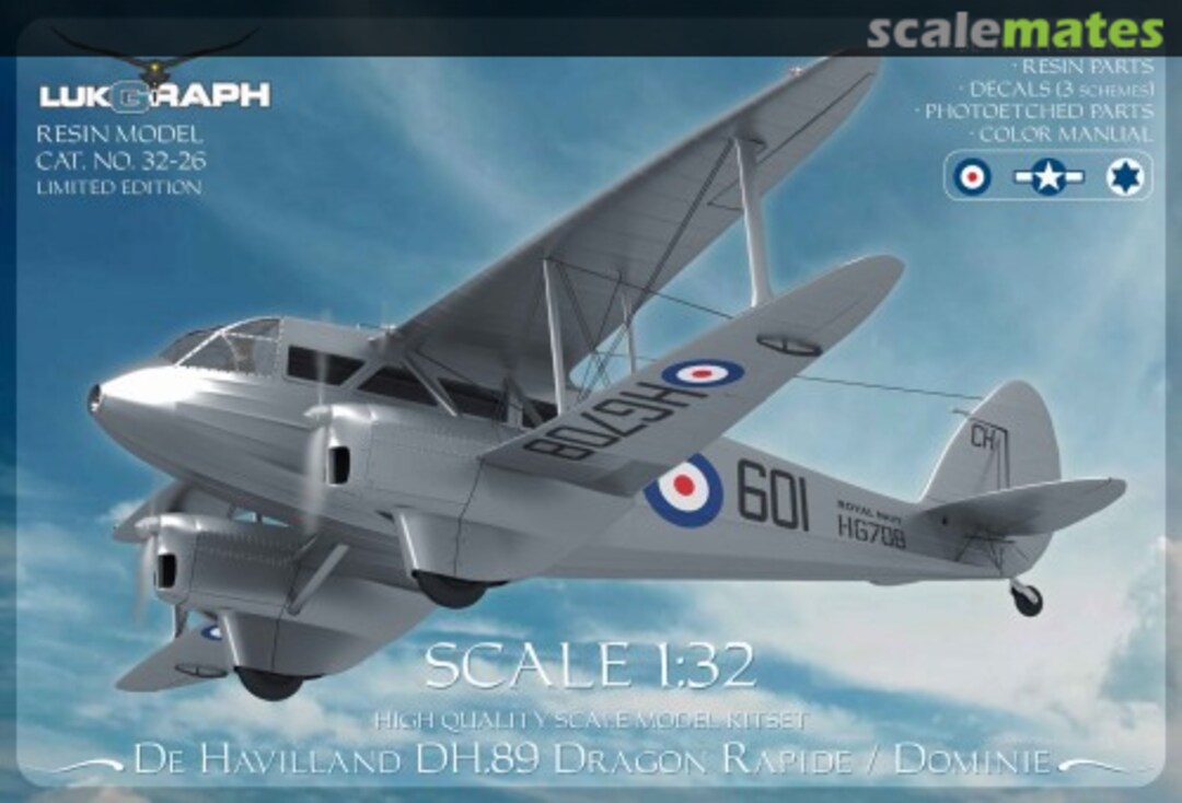 Boxart De Havilland DH.89 Dragon Rapide/Dominie 32-026 Lukgraph Boxart De Havilland DH.89 Dragon Rapide/Dominie 32-026 Lukgraph