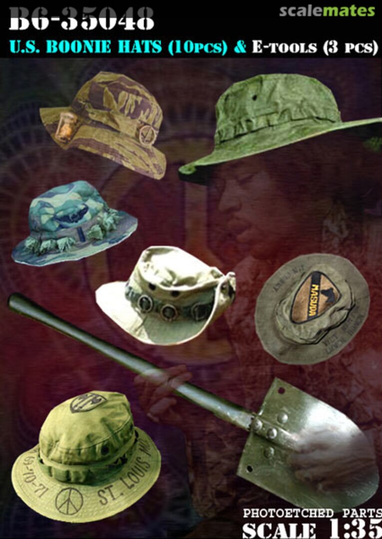 Boxart U.S. Boonie Hats (10 pcs) and E-tools (3 pcs) B6-35048 Bravo-6 Boxart U.S. Boonie Hats (10 pcs) and E-tools (3 pcs) B6-35048 Bravo-6