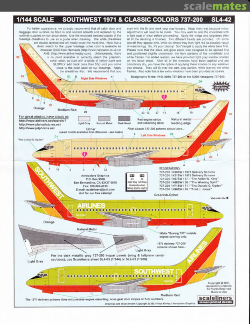 Boxart Southwest 1971 & Classic Colors 737-200 SL4-42 Scaleliners Decals Boxart Southwest 1971 & Classic Colors 737-200 SL4-42 Scaleliners Decals