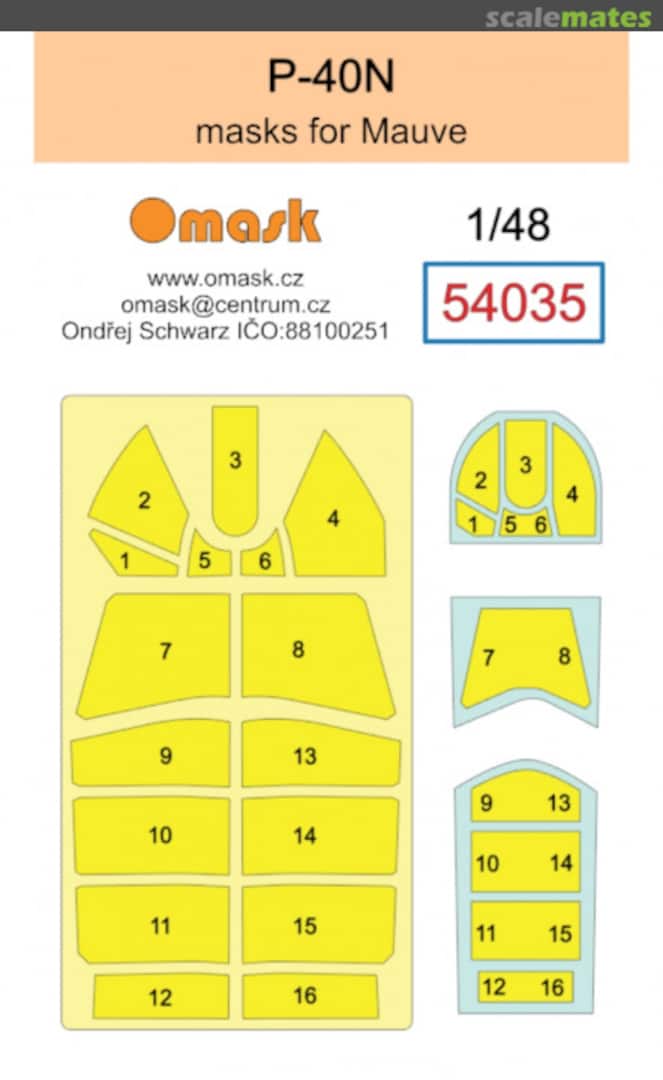 Boxart Curtiss P-40 N Masks (for Mauve kits) 54035 Omask Boxart Curtiss P-40 N Masks (for Mauve kits) 54035 Omask