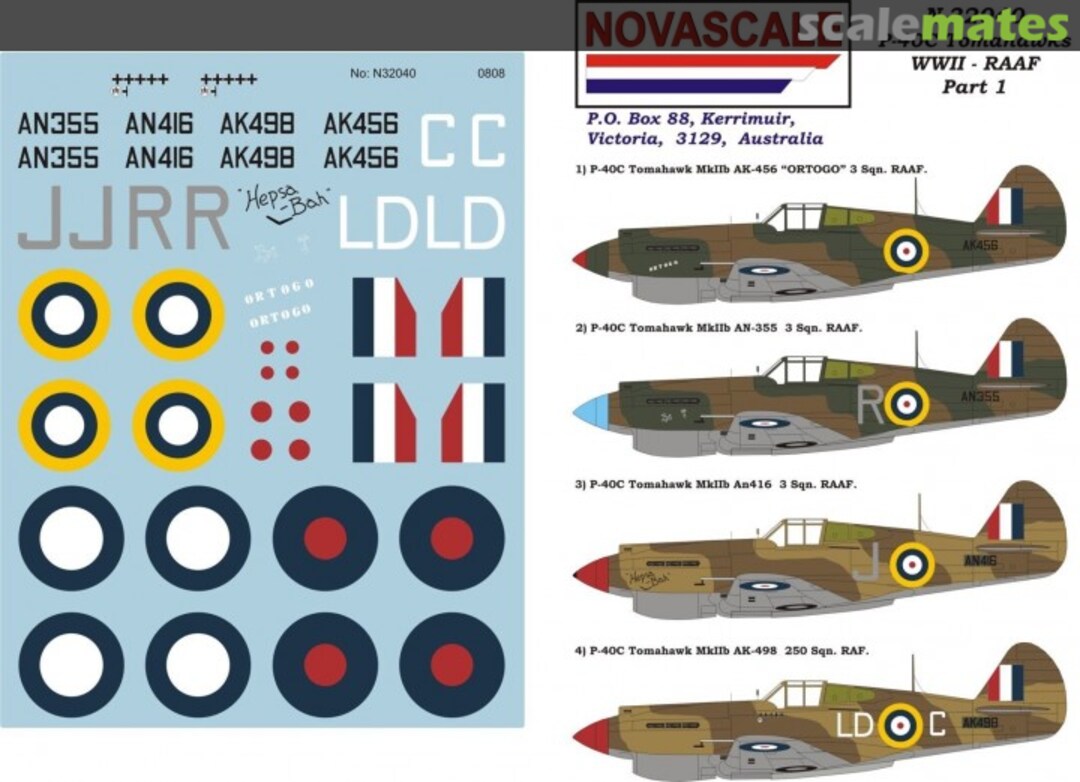 Boxart P-40C Tomahawk WWII - RAAF - Part 1 N-32040 Novascale Boxart P-40C Tomahawk WWII - RAAF - Part 1 N-32040 Novascale