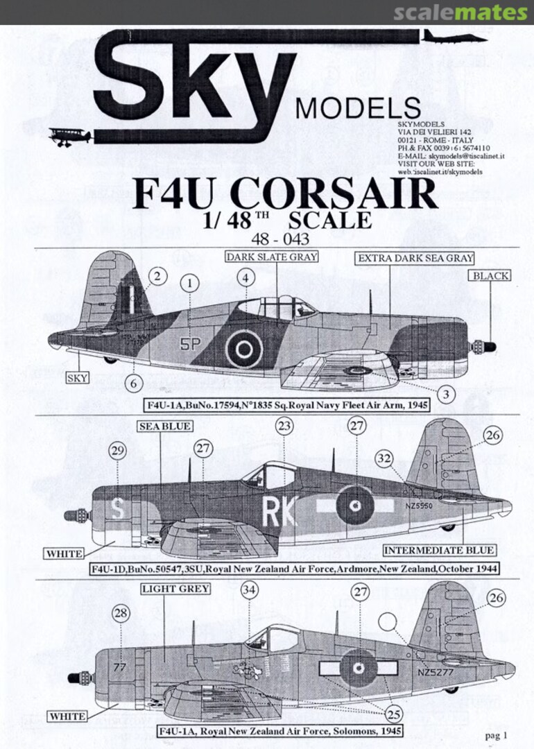 Contents F4U Corsair 48-043 Sky Models Contents F4U Corsair 48-043 Sky Models