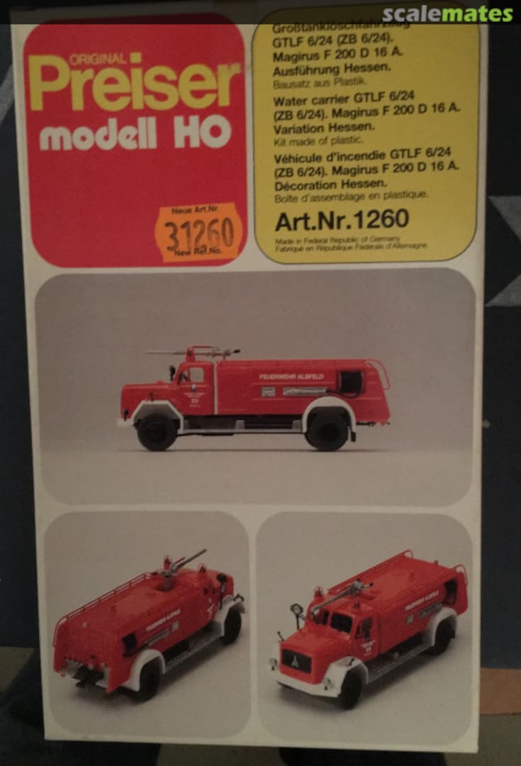 Boxart Water Carrier GTLF 6/24 - Magirus F 200 D 16A 31260 Preiser Boxart Water Carrier GTLF 6/24 - Magirus F 200 D 16A 31260 Preiser
