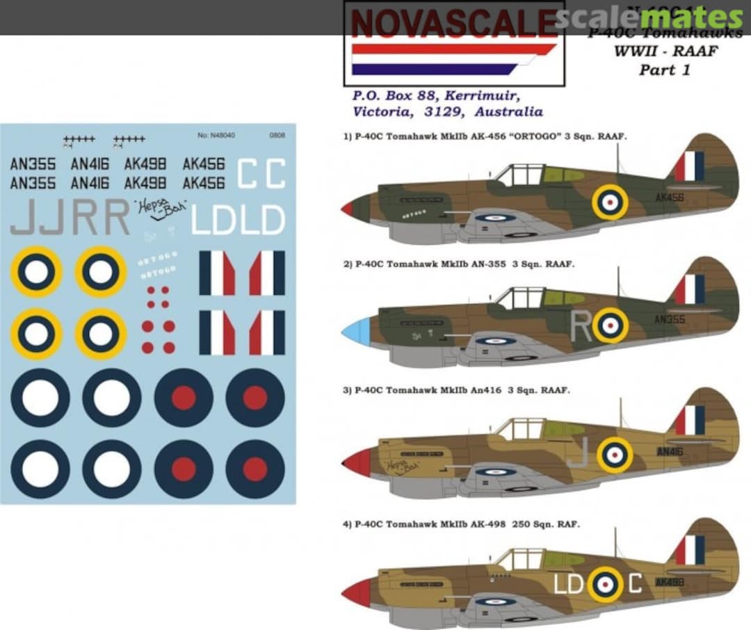 Boxart P-40C Tomahawk WWII - RAAF - Part 1 N-48040 Novascale Boxart P-40C Tomahawk WWII - RAAF - Part 1 N-48040 Novascale