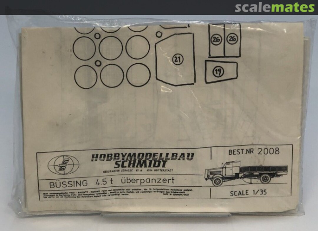 Boxart Büssing NAG 4.5T Überpanzert 2008 Hobbymodellbau Schmidt Boxart Büssing NAG 4.5T Überpanzert 2008 Hobbymodellbau Schmidt