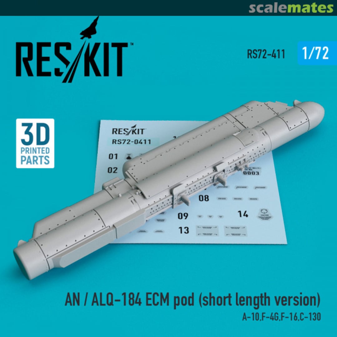 Boxart AN/ALQ-184 ECM pod short length for A-10, F-4G, F-16, C-130 (3D printing) RS72-0411 ResKit Boxart AN/ALQ-184 ECM pod short length for A-10, F-4G, F-16, C-130 (3D printing) RS72-0411 ResKit