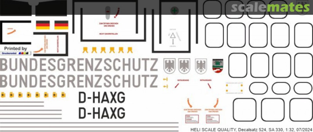 Boxart SA 330 - Bundesgrenzschutz - D-HAXG Decal 524 Heli Scale Quality Boxart SA 330 - Bundesgrenzschutz - D-HAXG Decal 524 Heli Scale Quality