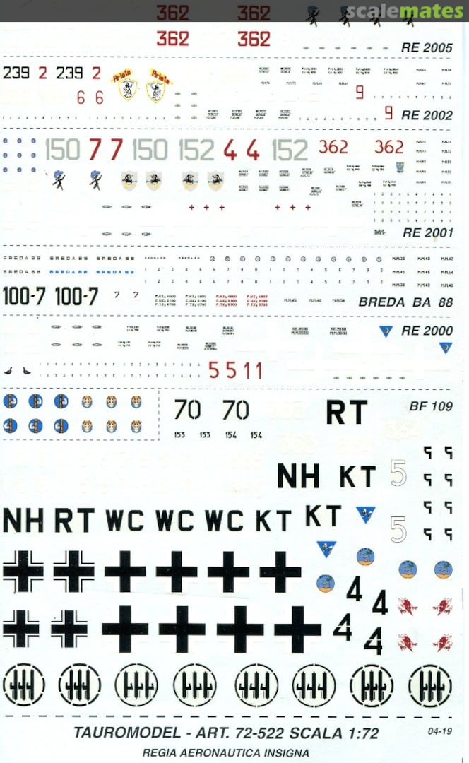 Boxart Re 2000+2001+2002+2005, Breda BA 88, Bf-109 72-522 Tauro Model