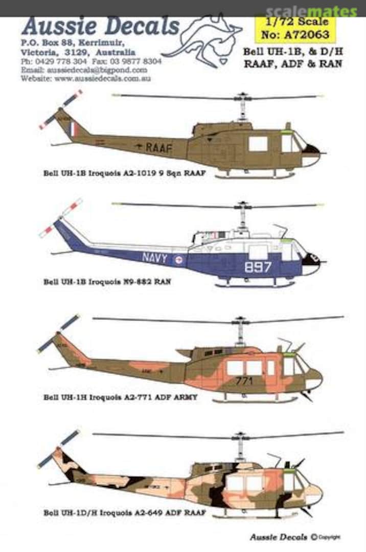Boxart Bell UH-1B/D/H Huey A72063 Aussie Decals Boxart Bell UH-1B/D/H Huey A72063 Aussie Decals