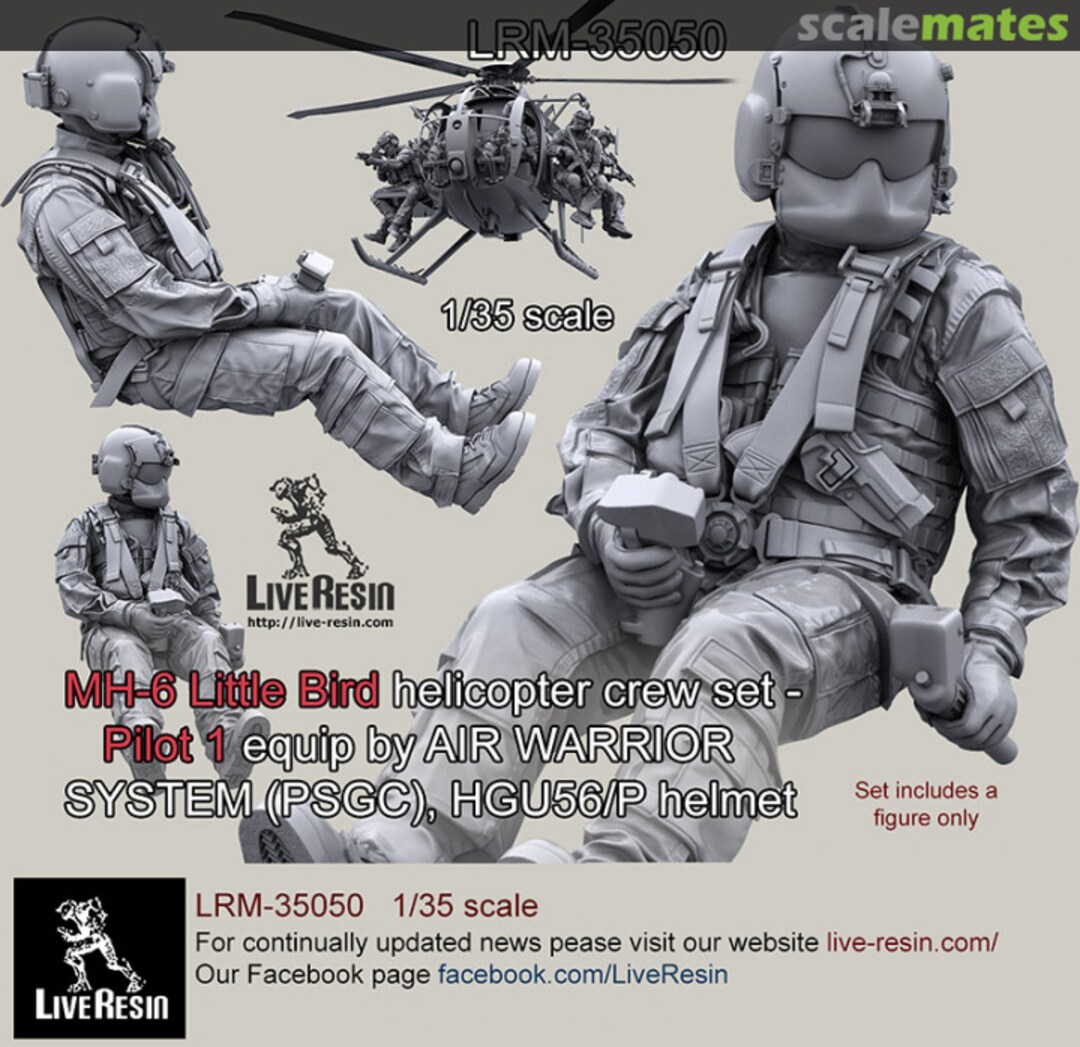 Boxart MH-6 Little Bird helicopter crew set - Pilot 1 equip by AIR WARRIOR SYSTEM (PSGC), HGU56/P helmet LRM 35050 Live Resin