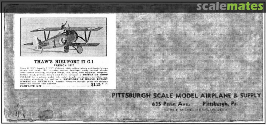Boxart Thaw's Nieuport 27 C.I. Pittsburgh Scale Model Airplane and Supply Co. Boxart Thaw's Nieuport 27 C.I. Pittsburgh Scale Model Airplane and Supply Co.