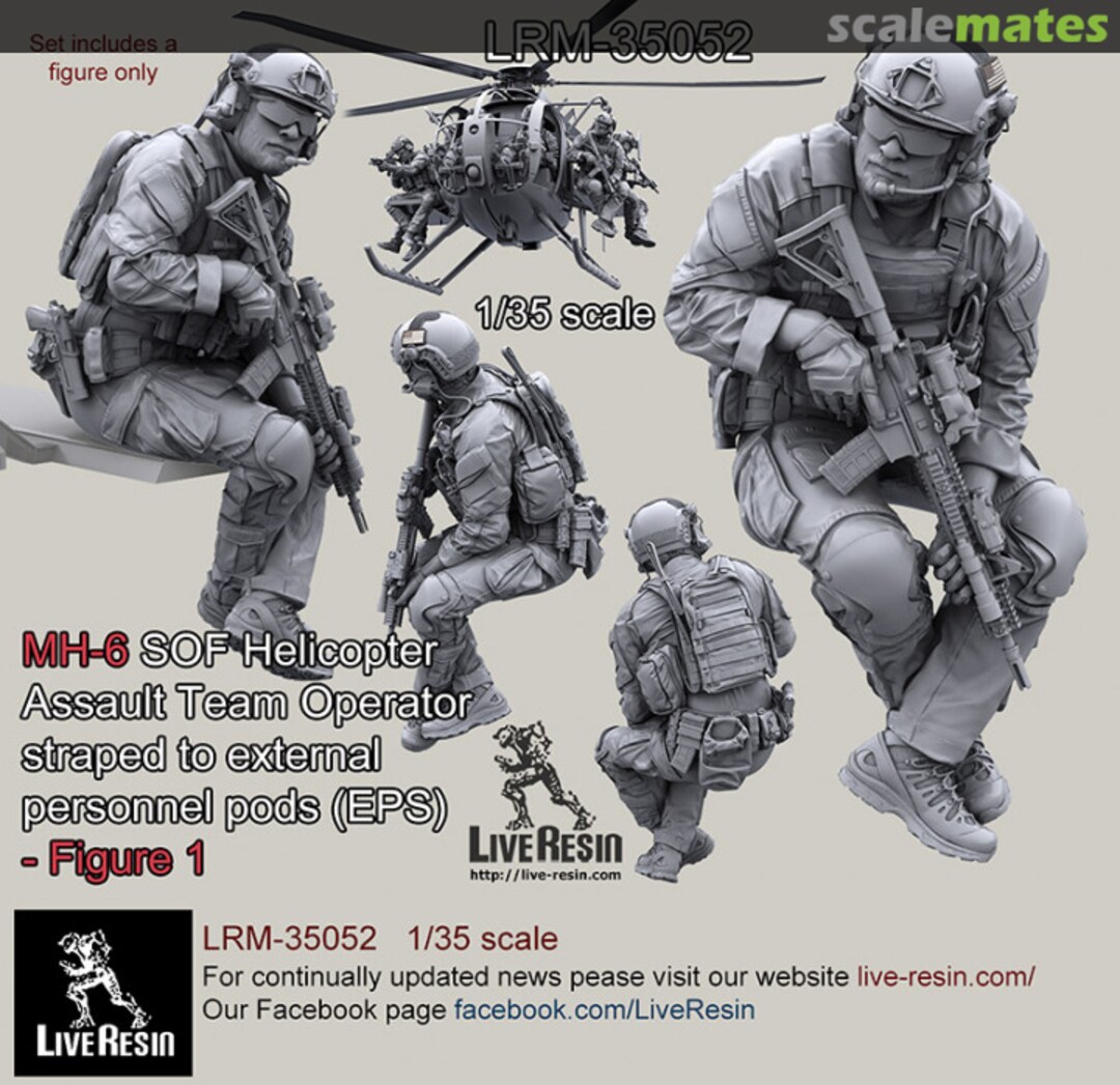Boxart MH-6 SOF Helicopter Assault Team Operator strapped to external personnel pods (EPS) LRM 35052 Live Resin Boxart MH-6 SOF Helicopter Assault Team Operator strapped to external personnel pods (EPS) LRM 35052 Live Resin