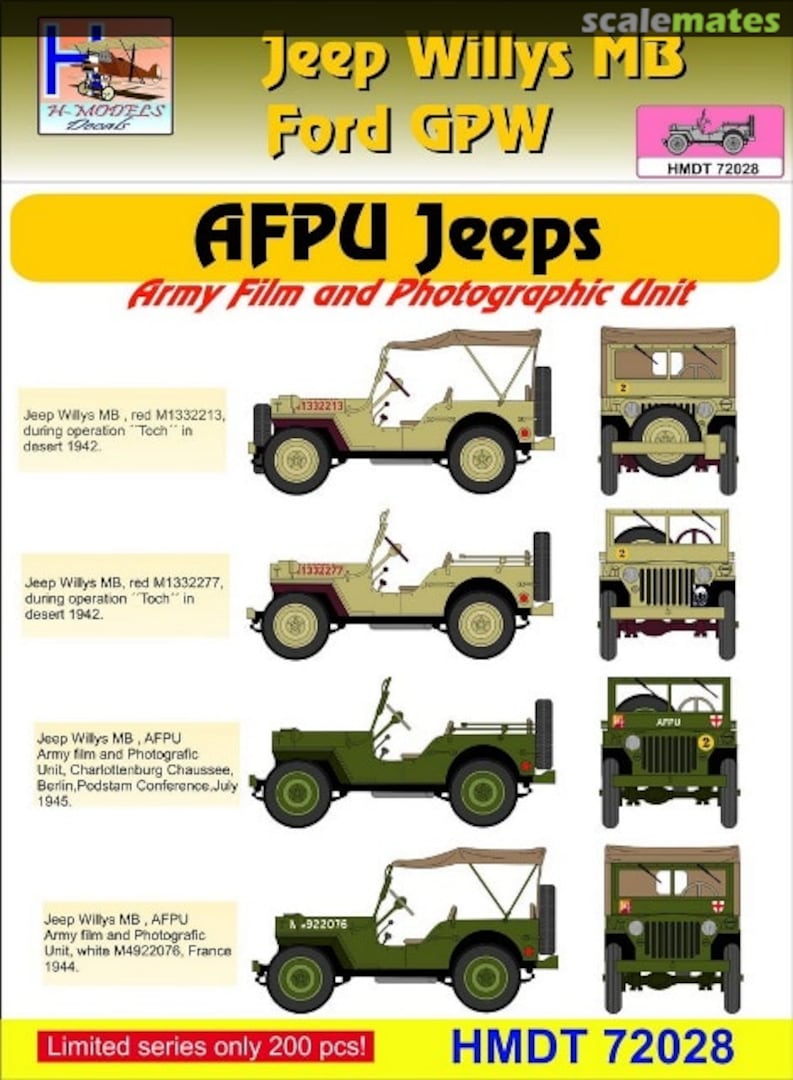 Boxart Willys Jeep MB/Ford GPW: AFPU Jeeps HMT72028 H-Models Decals Boxart Willys Jeep MB/Ford GPW: AFPU Jeeps HMT72028 H-Models Decals