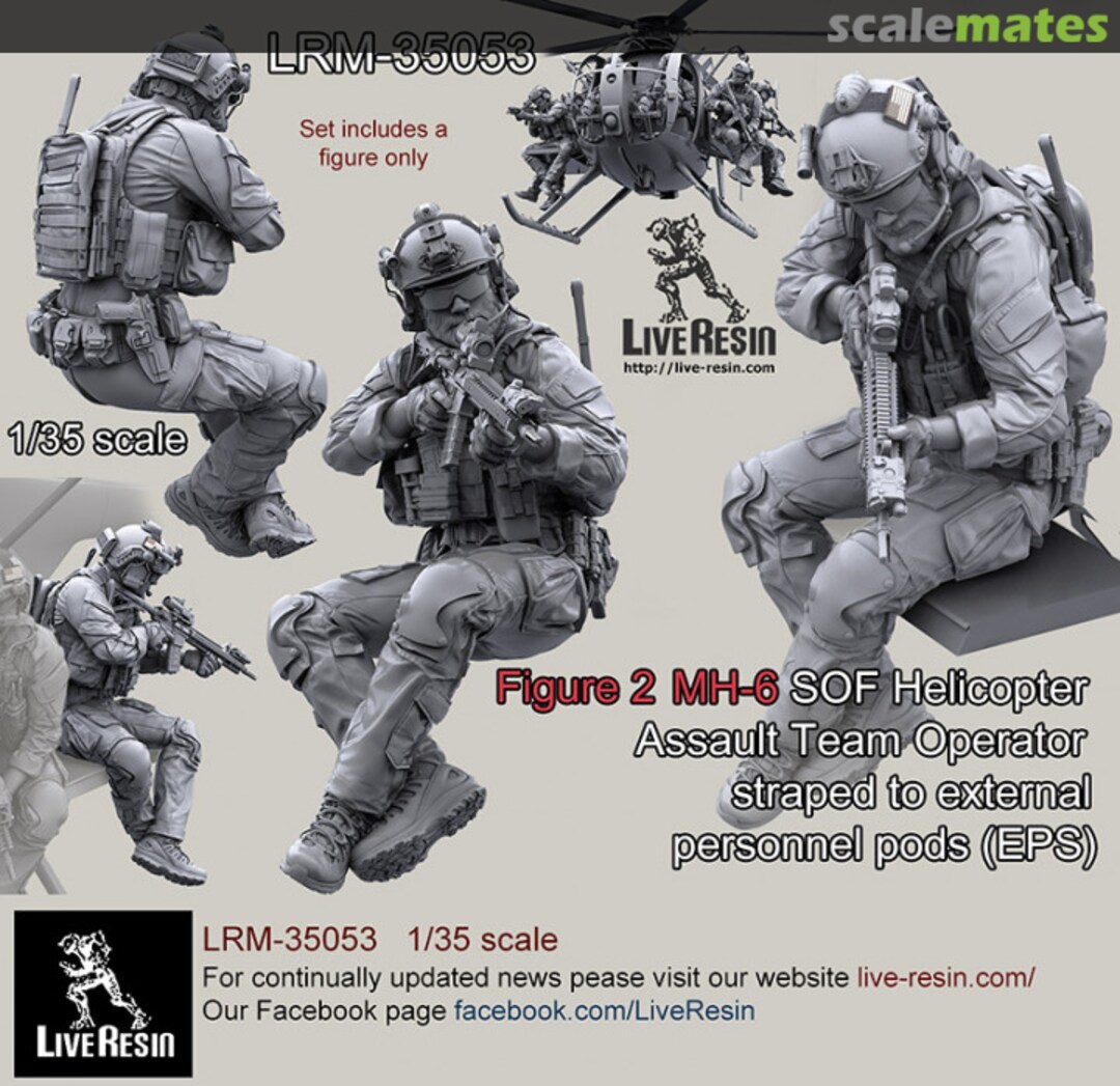 Boxart MH-6 SOF Helicopter Assault Team Operator strapped to external personnel pods (EPS) LRM 35053 Live Resin Boxart MH-6 SOF Helicopter Assault Team Operator strapped to external personnel pods (EPS) LRM 35053 Live Resin